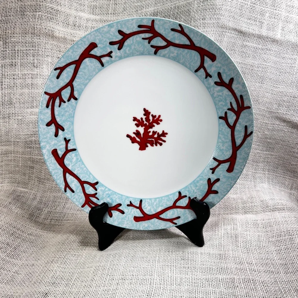 Z Gallerie Coral Reef Dinner Plate 11 Blue Red White Porcelain Coastal Retired